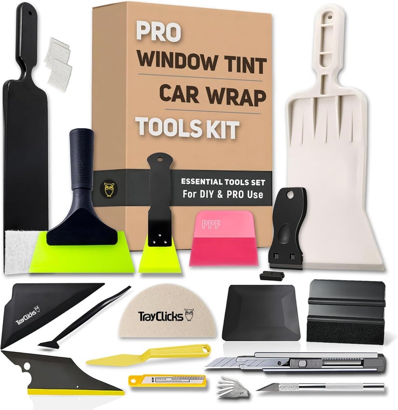 TRAYCLICKS Window Tint Tools kit Vinyl Wrap Tool for Car Tinting Windshield Back Window Squeegee Bulldozer Squeegee Scrubber Paddle Rubber for Car Wrapping PPF Film Installation Auto Tint Kit Professional - Image 1
